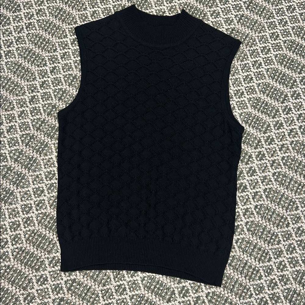 Vintage 90s St. John Collection Open Knit Design Sleeveless Turtleneck Sweater S